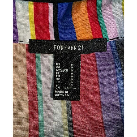 Forever 21 Striped Blouse Button Up Short Sleeve Shirt Womens medium colorful - Picture 3 of 5